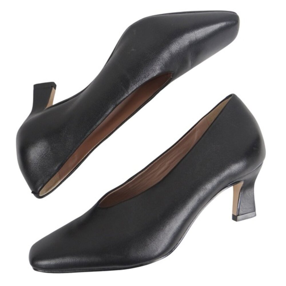 Naturalizer 27 Edit Black Leather V-Neck Block Heel Pumps Women Size 10